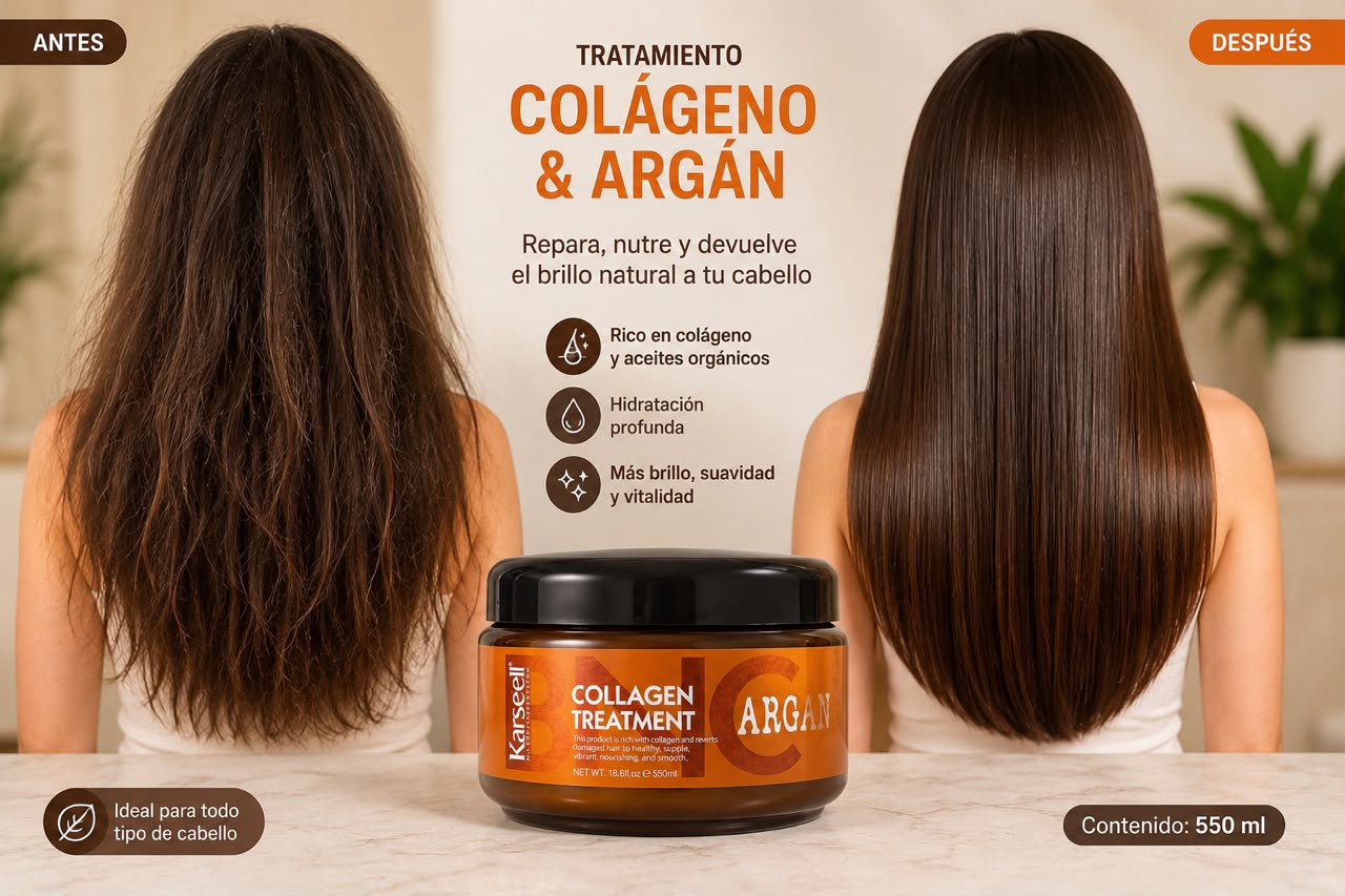 ✨ Tratamiento Capilar de Colágeno & Argán 550 ml | Reparación Profunda, Brillo y Suavidad